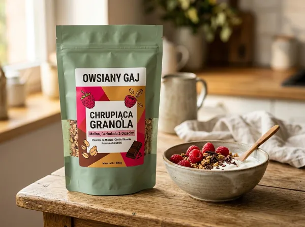Folia granola sniadaniowa papier polblysk etykieciarnia